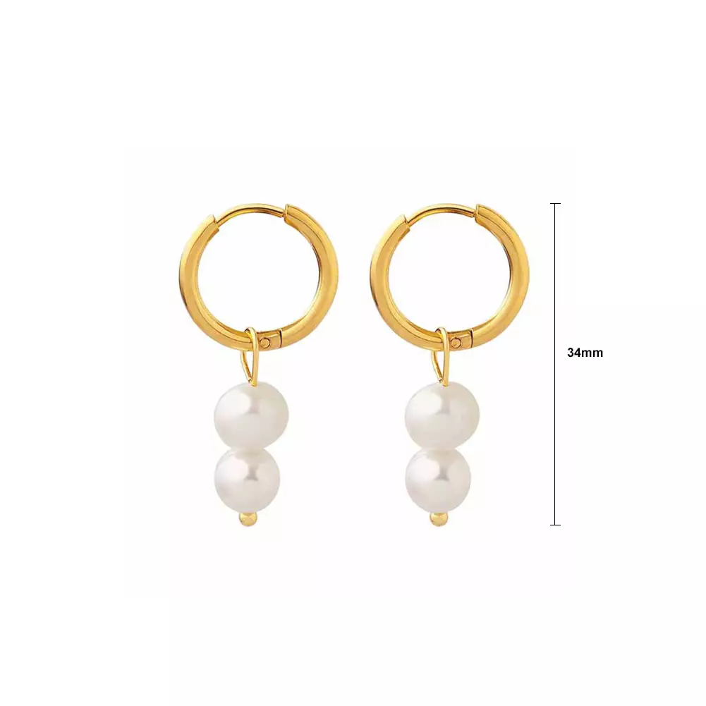 Glamorousky Gold 316L Stainless Steel Geometric Pearl Earrings Anting
