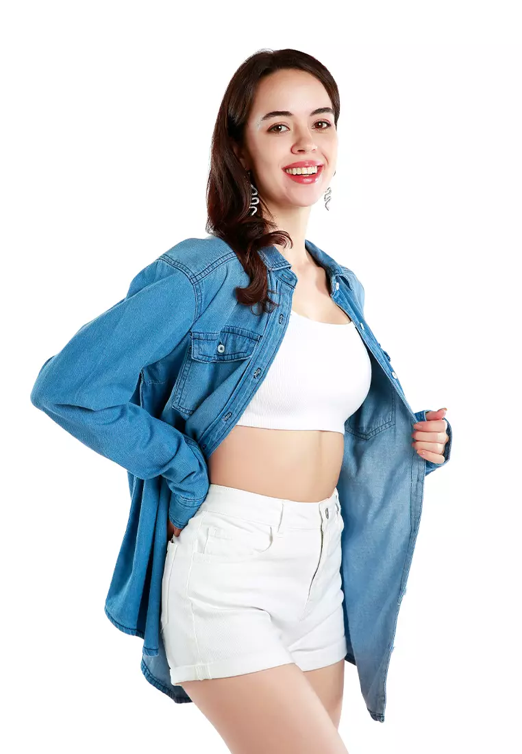 Light Blue Button Down Ombre Denim Shirt