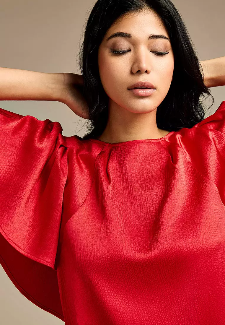 Barie Red Hammered Satin Top