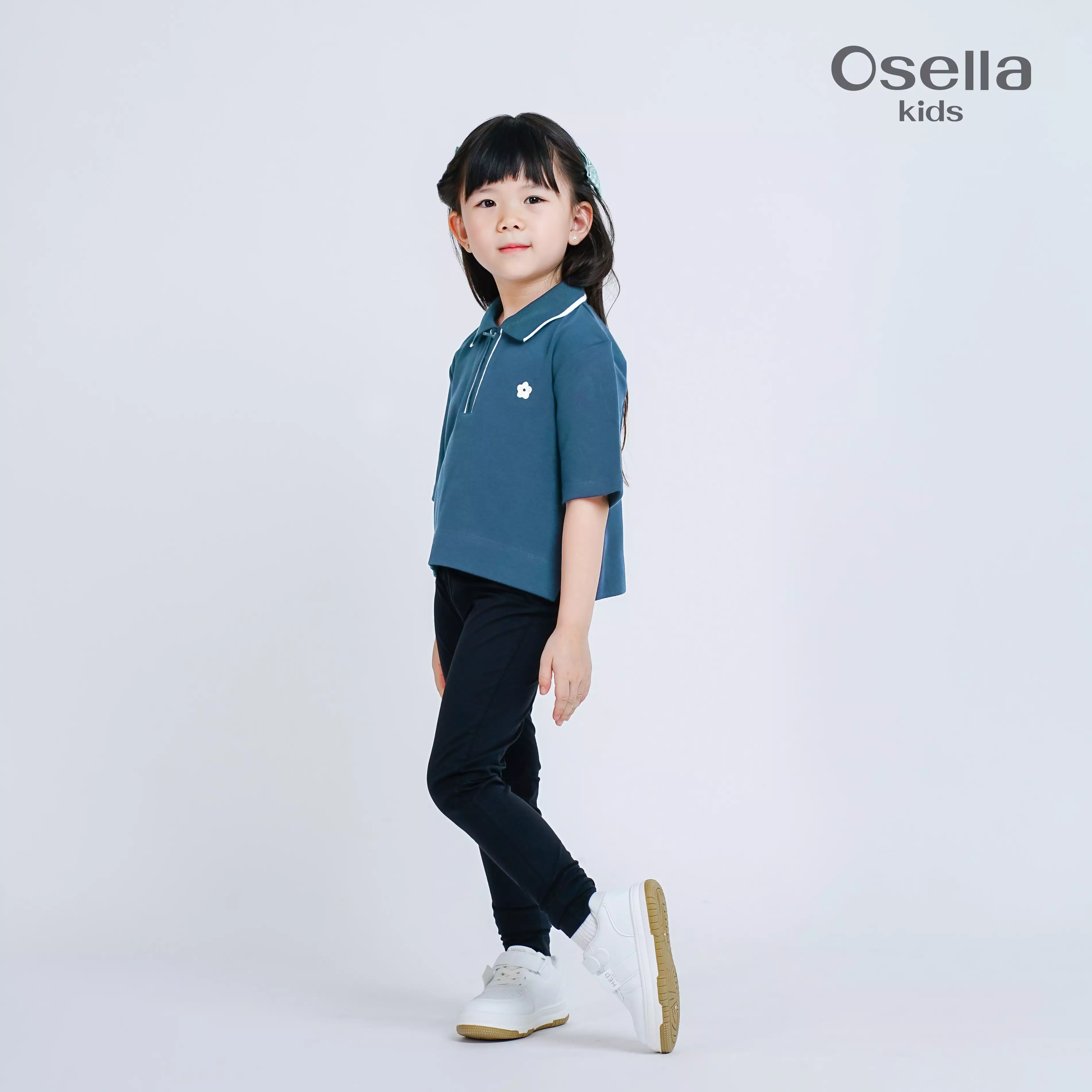 Osella Bluish Blossom Polo Top 2321500136 | Atasan Polo Lengan Pendek Anak Perempuan