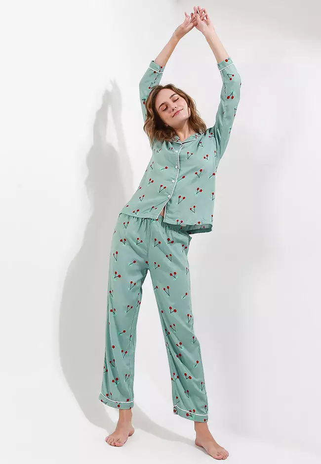 Pyjama Pijama Satin Silk Long Sleeve Long Pants Sleepwear