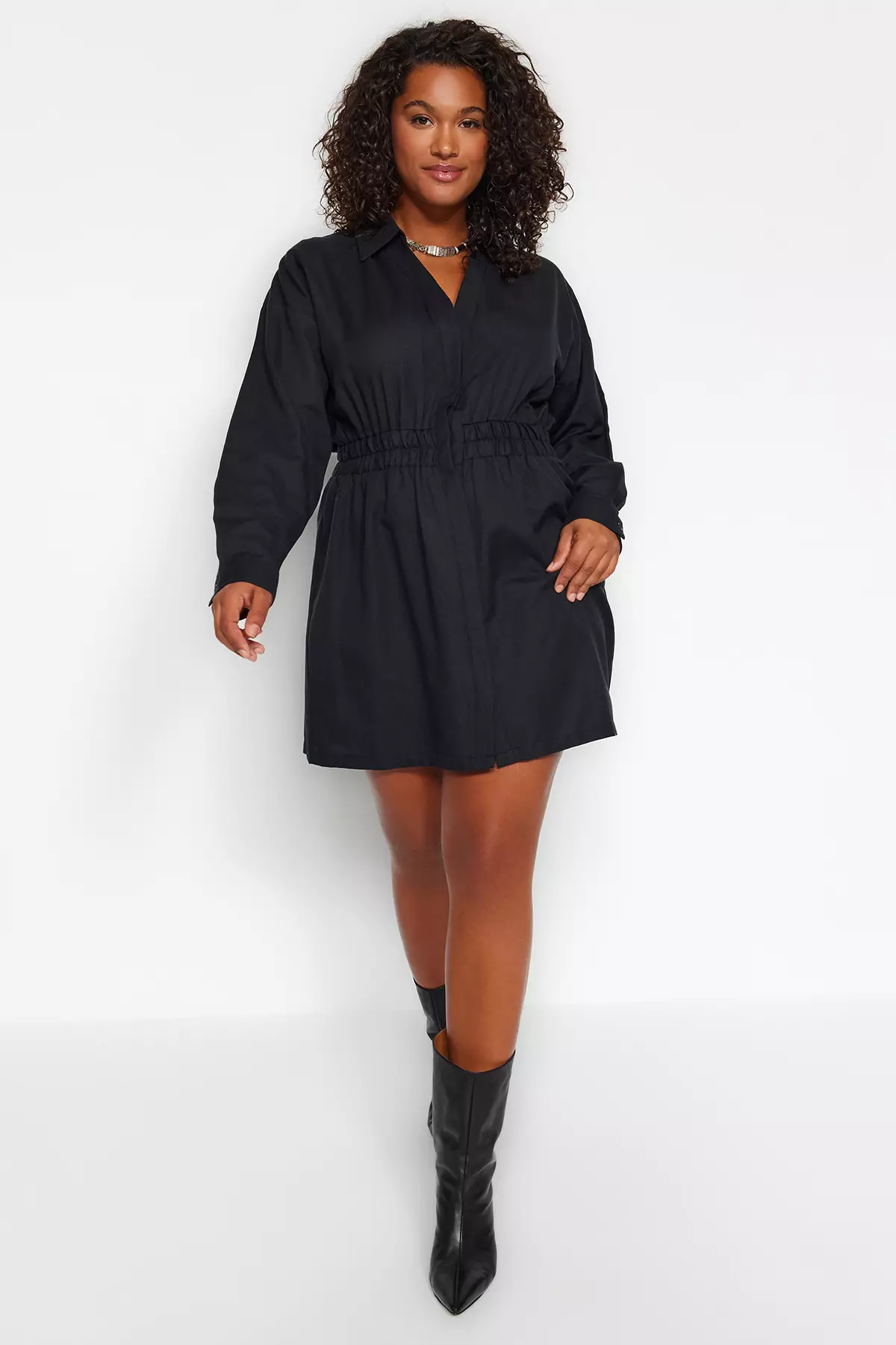 Belted woven mini shirt dress