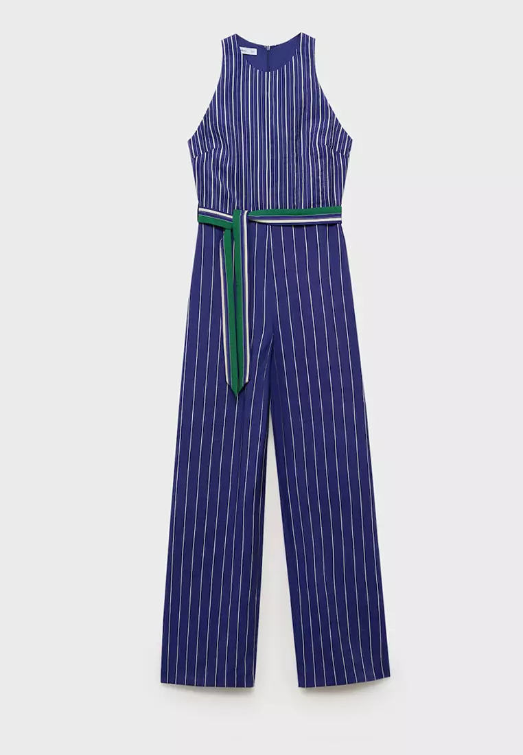 Buy Mango Striped Jumpsuit With Belt 2025 Online | ZALORA