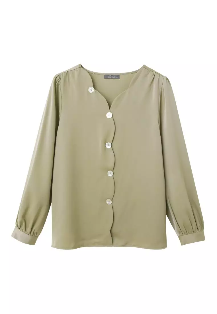 Buy OBSTYLE Long-Sleeve Shirt with Subtle Sheen and Wavy Collar ...