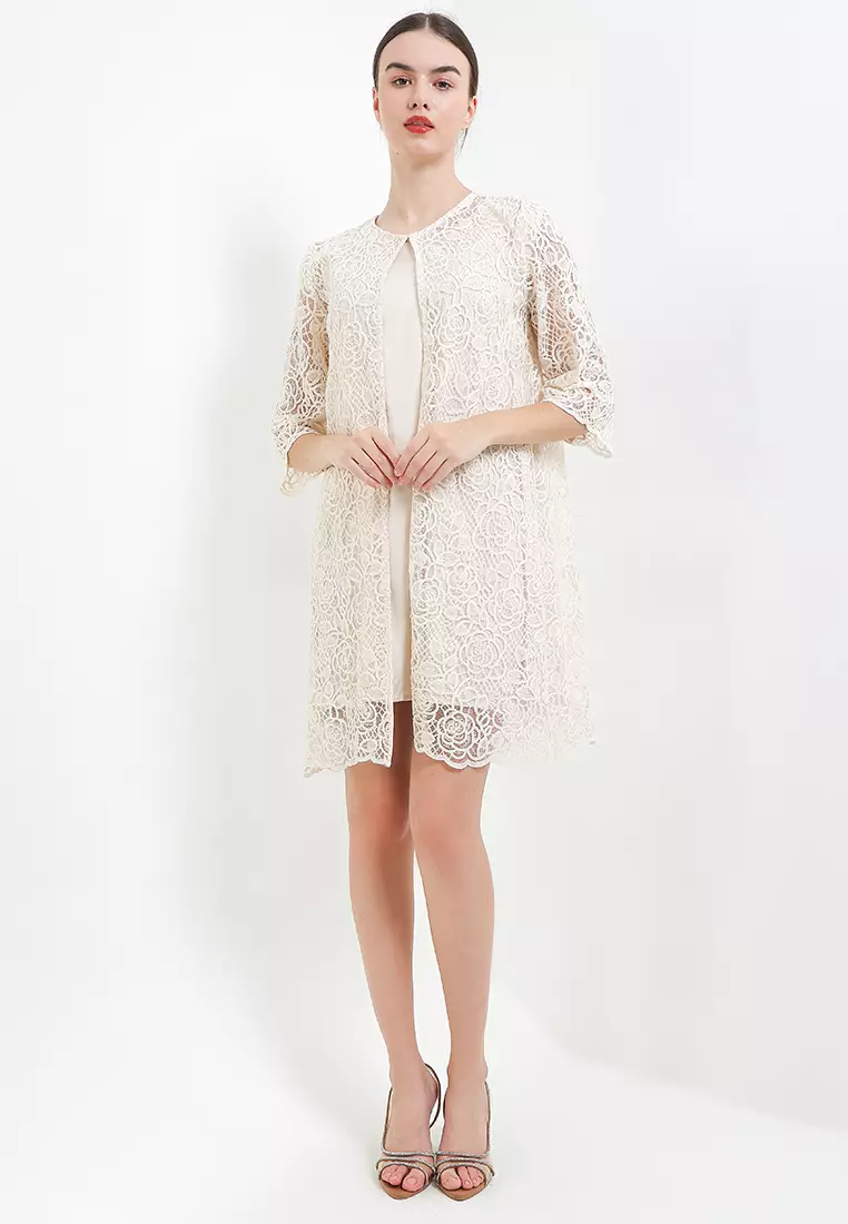 Sequined Lace Outer Dress W/ Cami Dress