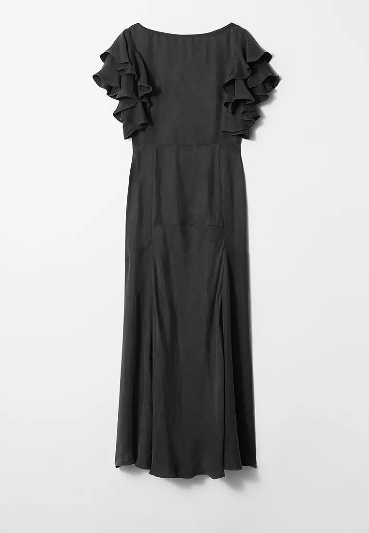 Frilled Satin Maxi Dress