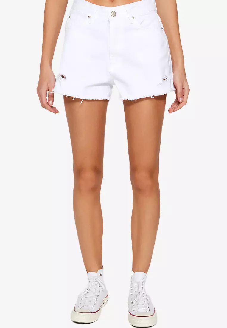 White ripped store shorts womens