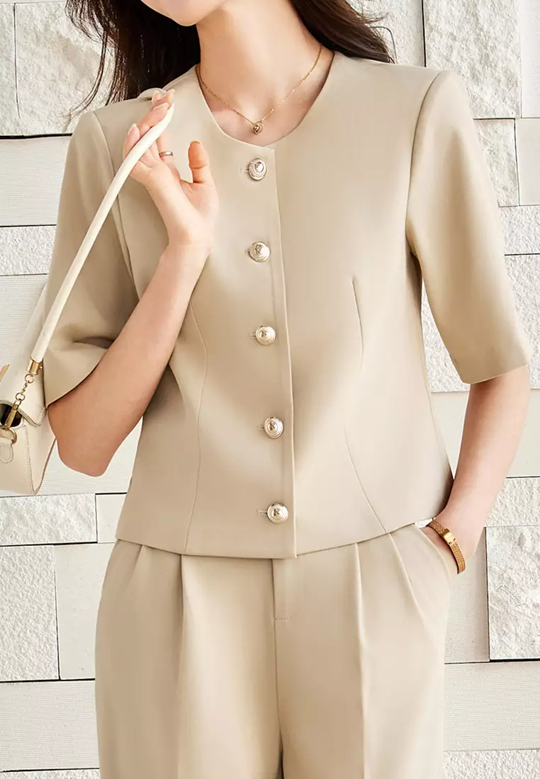 Round Neck Half Sleeve Blazer YGH-EQ86822