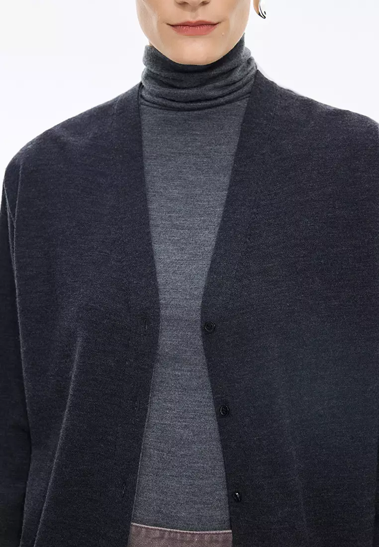 巴素兰羊毛宽松中长款开襟针织衫