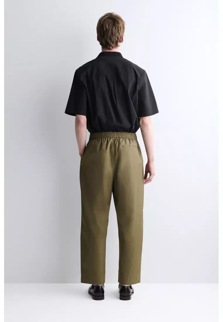 CROPPED ELASTICATED RELAXED-FIT WIDE-LEG TROUSERS