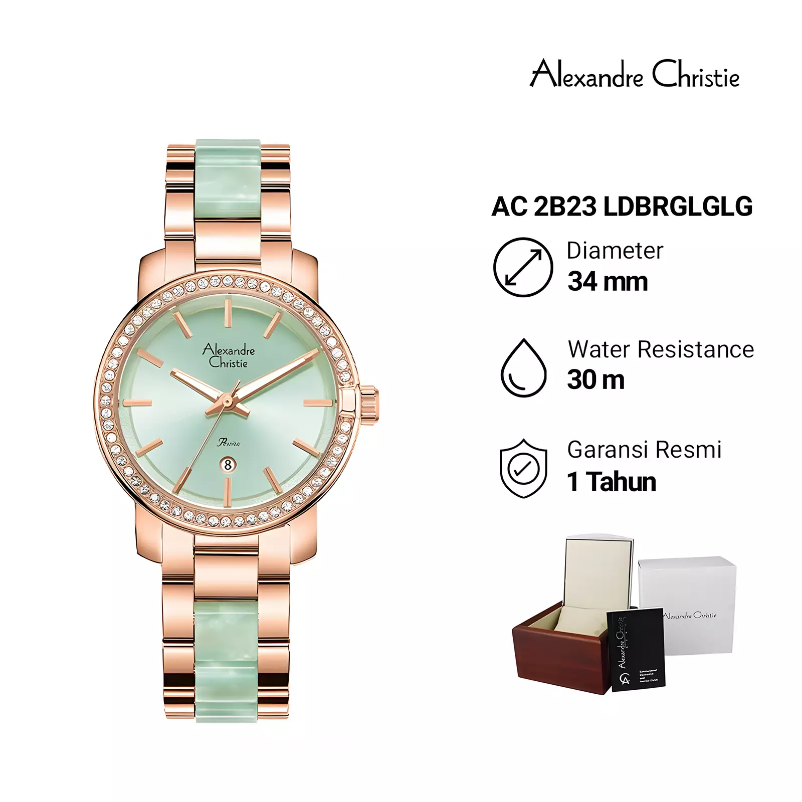 Jam Tangan Analog Wanita - Passion Series - Rose Gold Light Green - Stainless Steel - 2B23 LDBRGLGLG