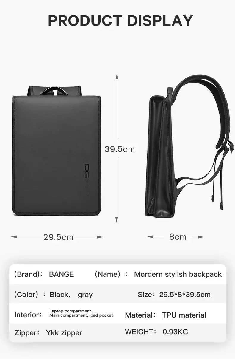 Bange BG7252 Tas Ransel Backpack Laptop Kerja pria 14 Inch - Black