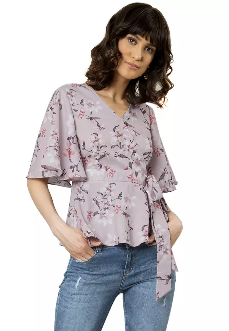 Buy FabAlley Pastel Pink Floral Wrap Top Online ZALORA Malaysia