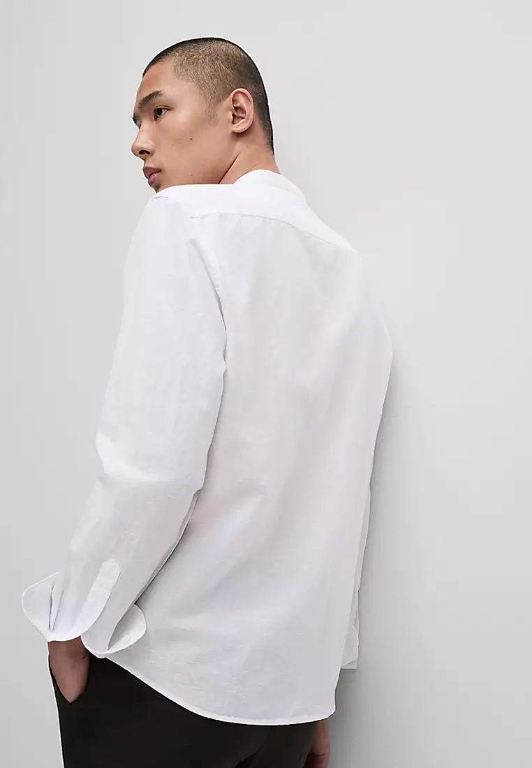 Cotton Linen Blend Grandad Collar Shirt