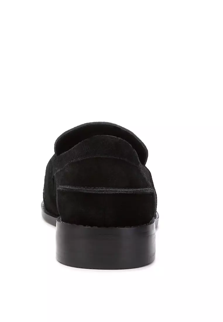 Black Tassels Detail Suede Loafers
