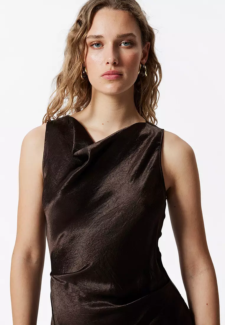 Draped Satin Midi Dress