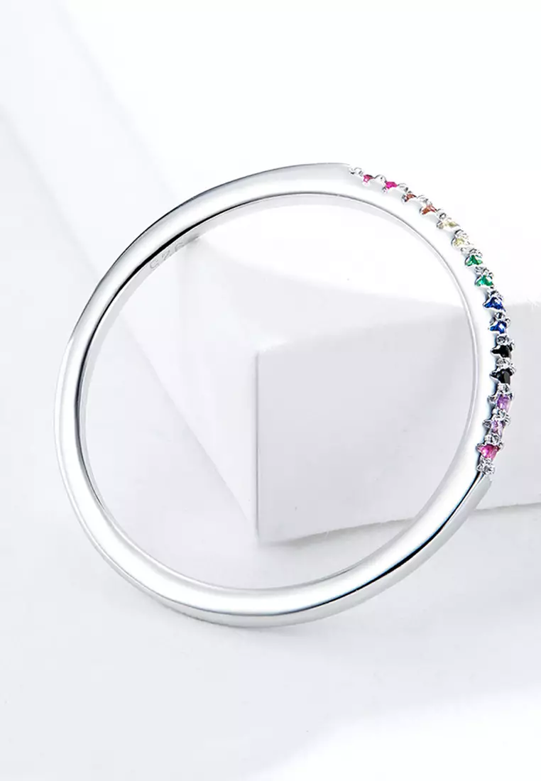 Solid 925 Sterling Silver Rainbow Colourful Casual Ring