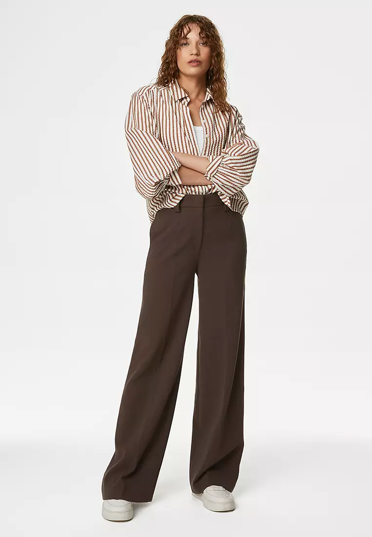 Crepe Tab Detail Wide Leg Trousers