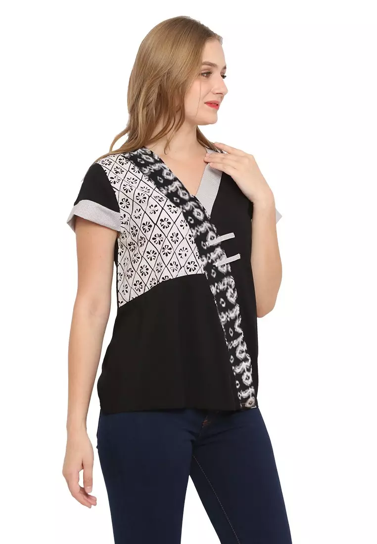 Blouse Batik Wanita - Bhatara Batik Melissa - Atasan Batik Modern Lengan Pendek