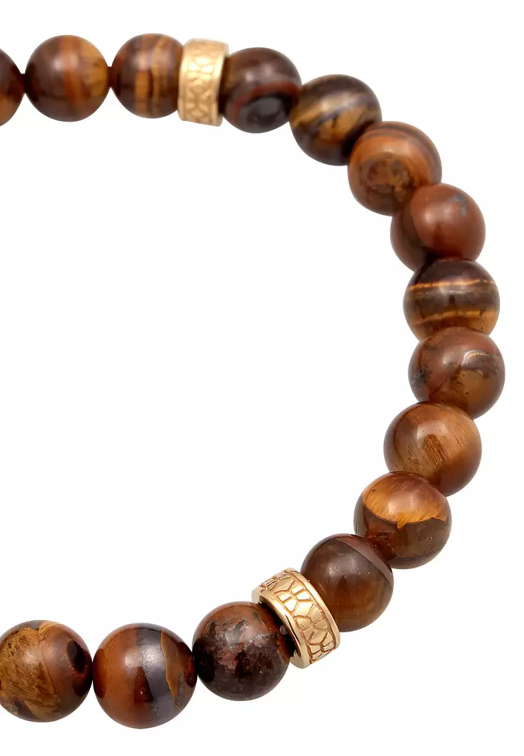 EXCLUSIVE Gelang Perhiasan Perak 925 Pria Tiger Eye Gold Plated