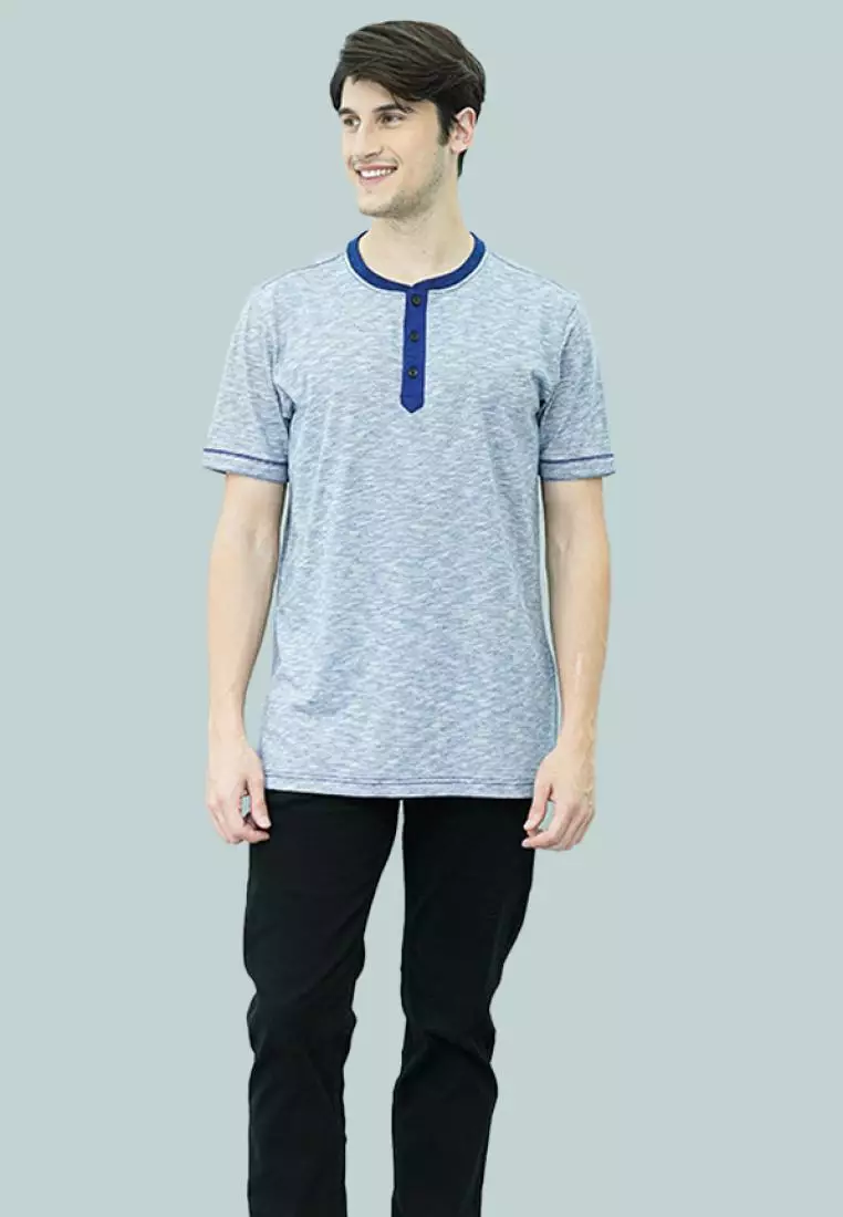 Johnwin - Kaos Henley - Kaos Lengan Pendek - Biru - APS.621.M407.01.C-S/S