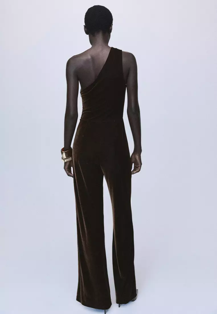 Velvet Jumpsuit with Metallic Detail