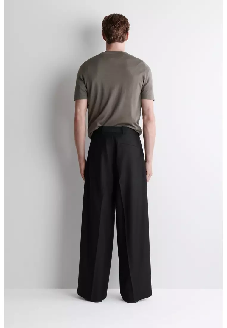 PLEATED WOOL WIDE-LEG TROUSERS