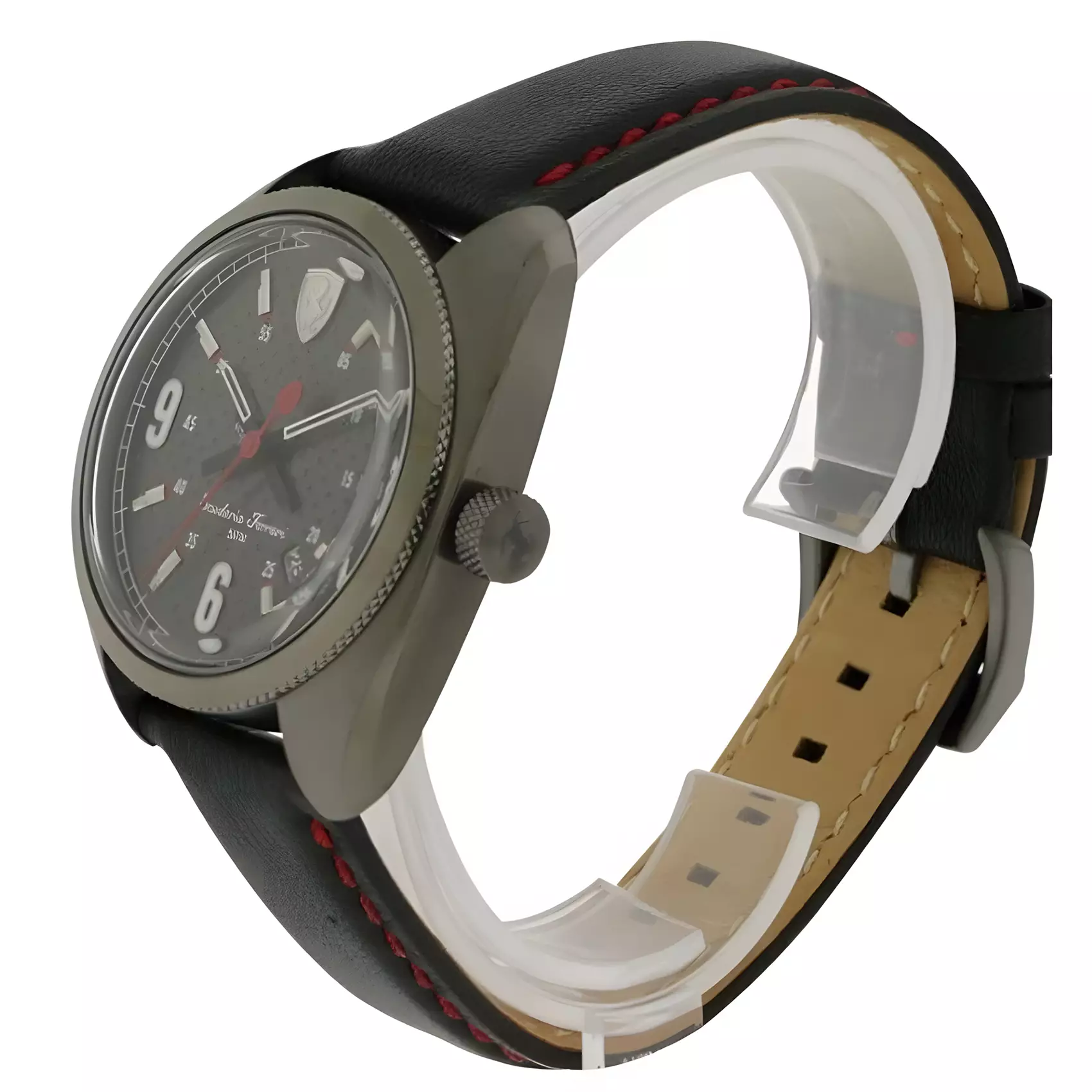 Scuderia Ferrari - Jam Tangan Quartz Analog Pria - Gun Metal Case - Black Leather Strap - 0830207