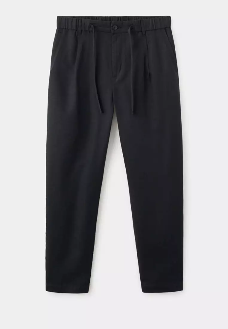 Slim Fit Cropped Linen-Cotton Trousers