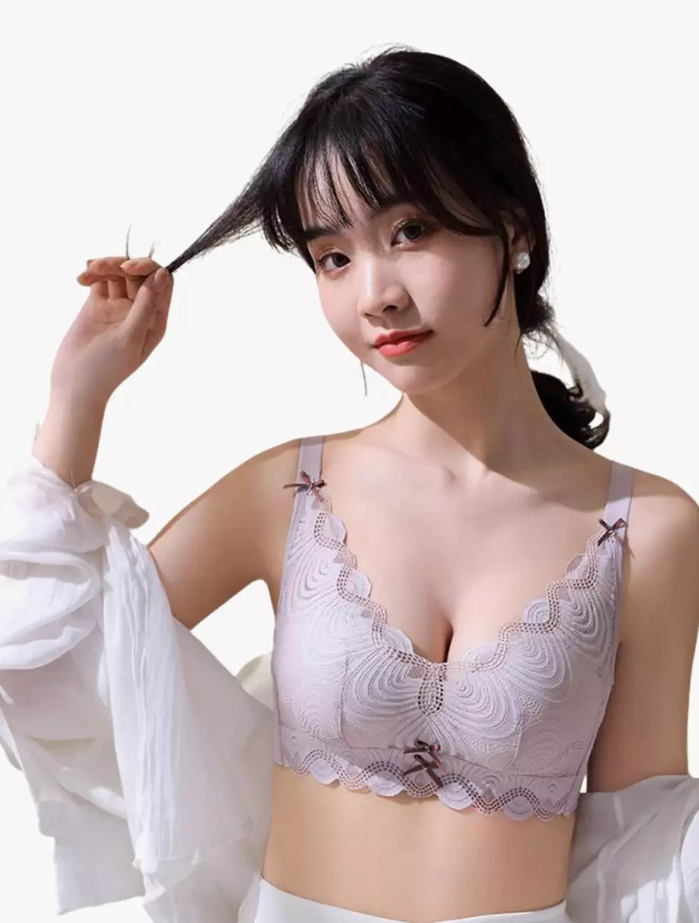 Cynthia Kylie Push Up Scallop Lace Bra - Grey