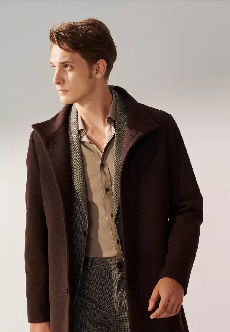 Brown Faux Two-Piece Down Overcoat