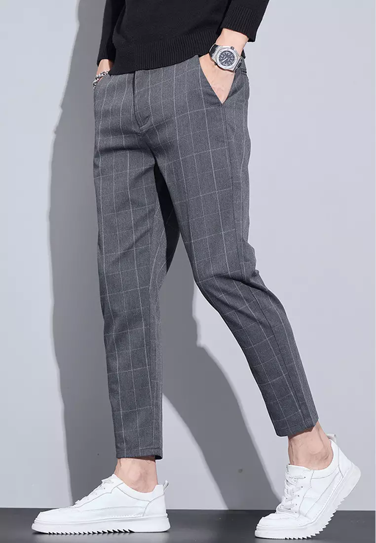 Man's Checked Slim Ankle Suit Pants