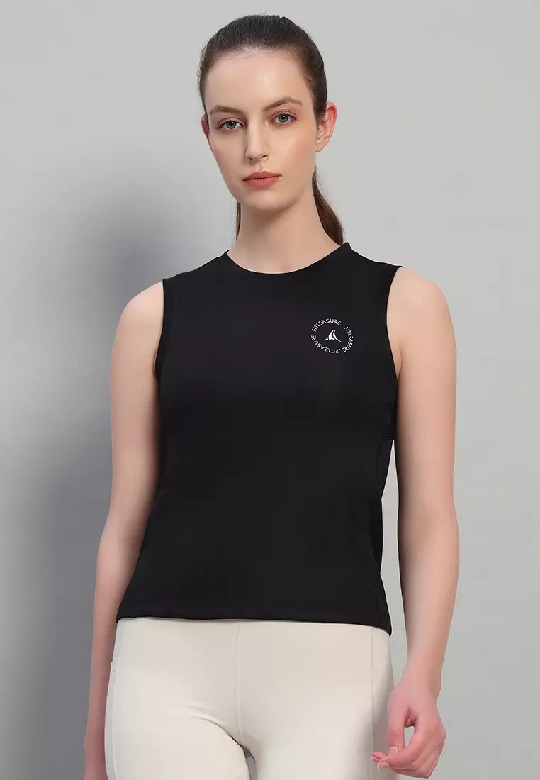 女士透氣無袖黑色訓練背心