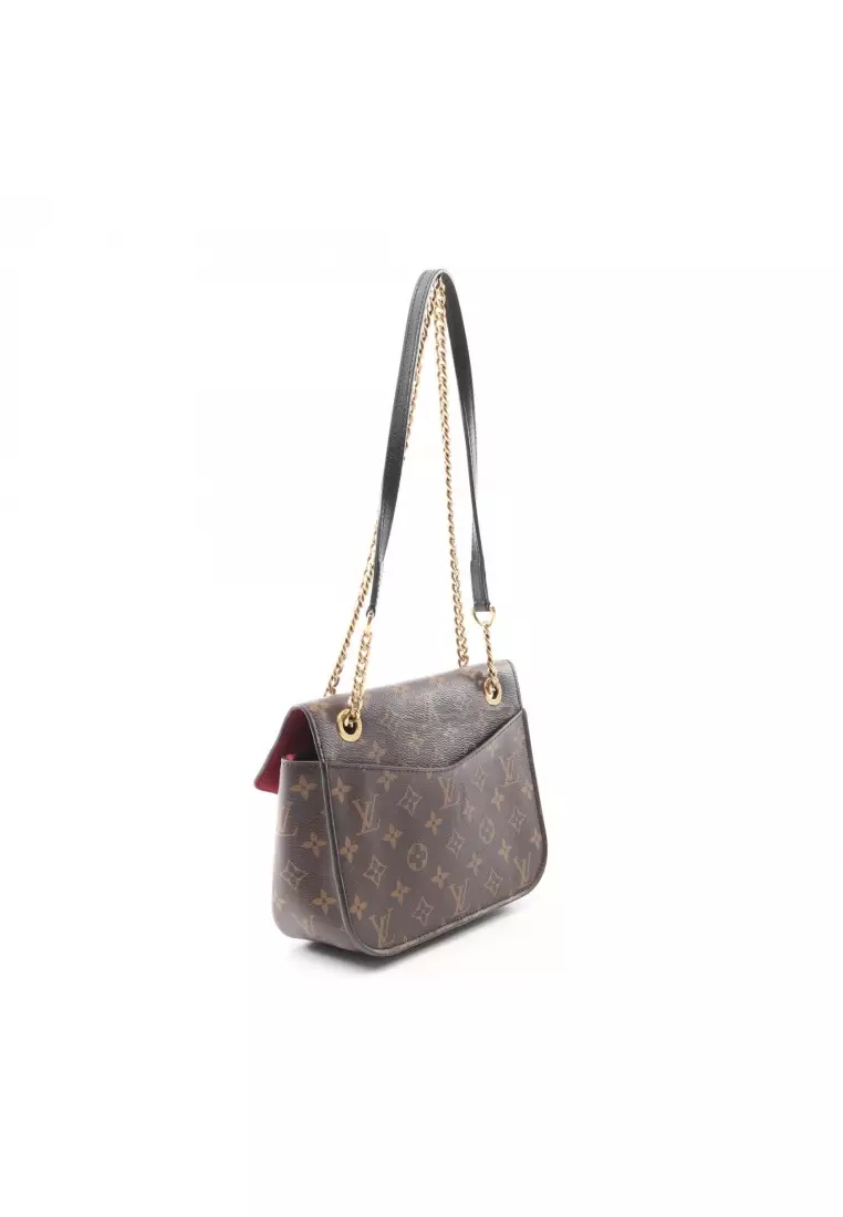 Pre-Loved Louis Vuitton Passy monogram W chain shoulder bag PVC leather Brown black