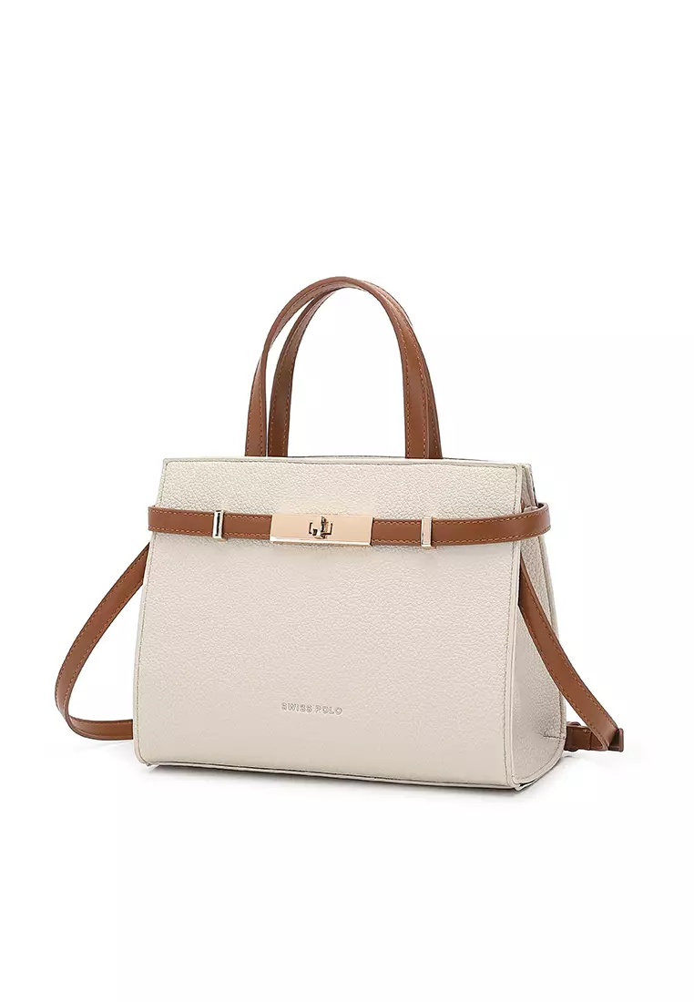 Women's Top Handle Bag / Sling Bag / Crossbody Bag / Shoulder Bag (Tas Tangan Wanita / Tas Selempang Wanita / Tas Bahu Wanita) - Krem / Cokelat