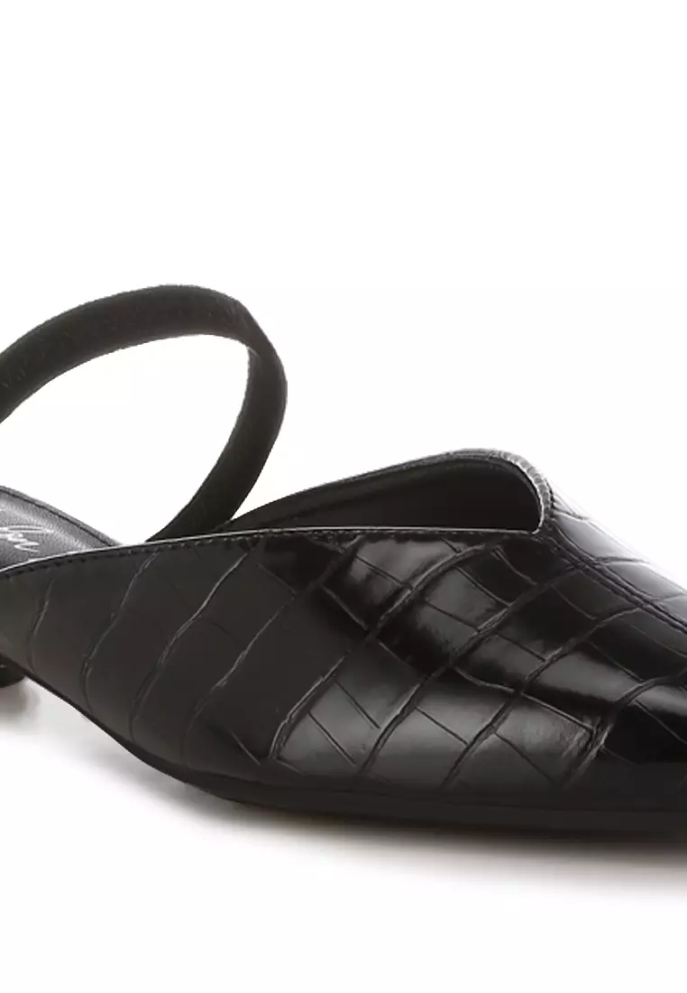Fantasy Heel Croco Mules In Black