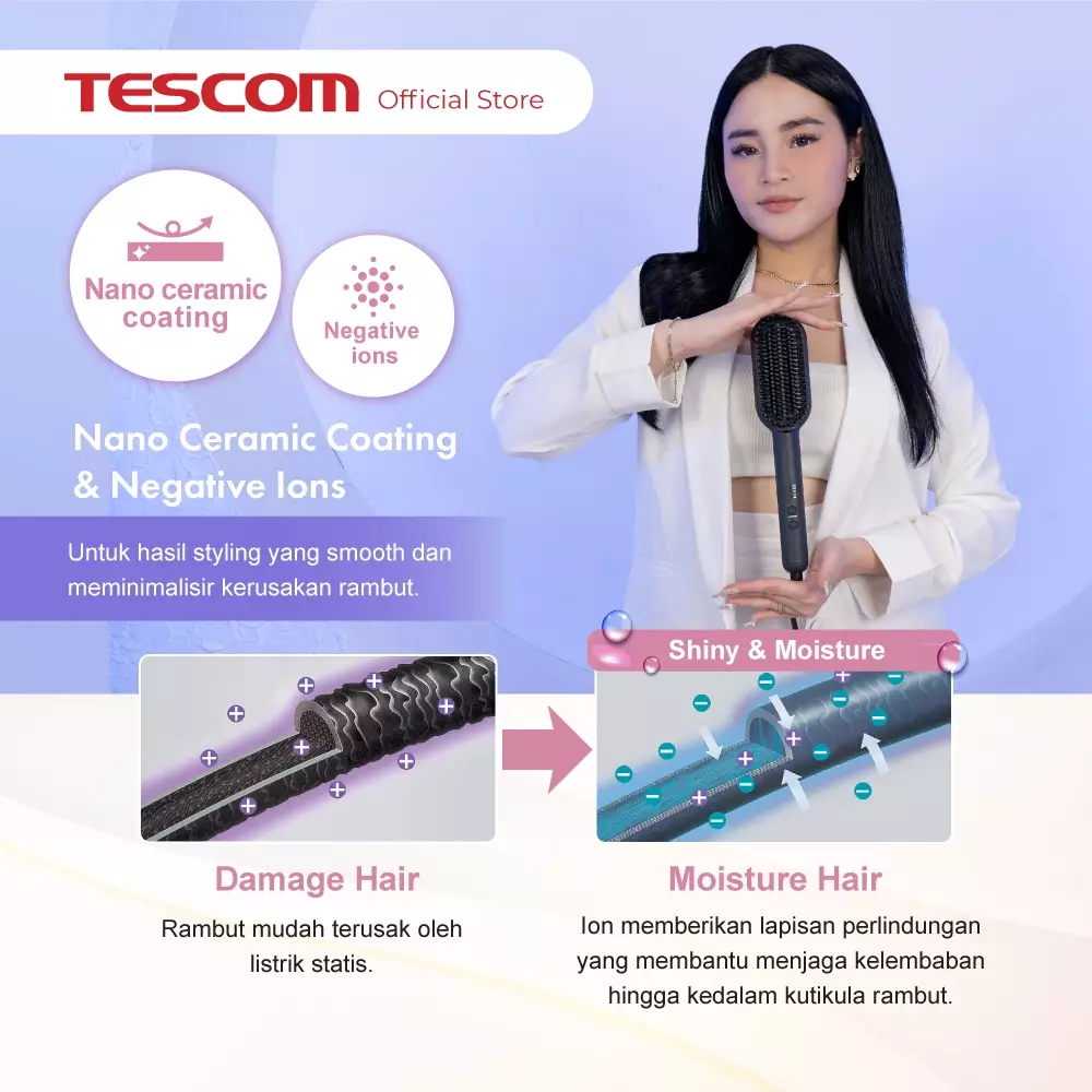 Tescom Ionic Smooth Hot Brush / Sisir Panas Pelurus Rambut TB550ID