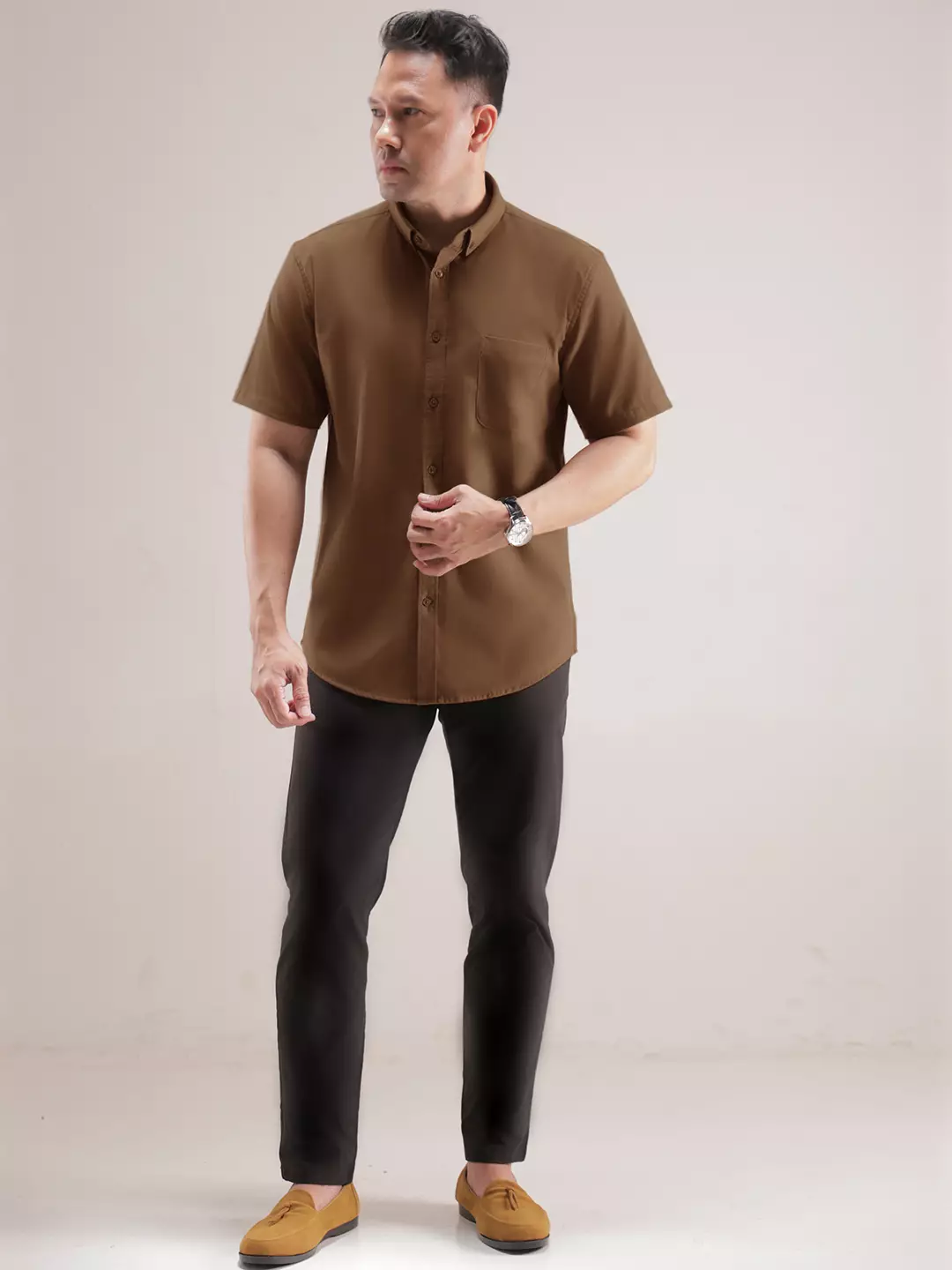 OXCON Kemeja Oxford Pria Pendek - Metro Series Brown