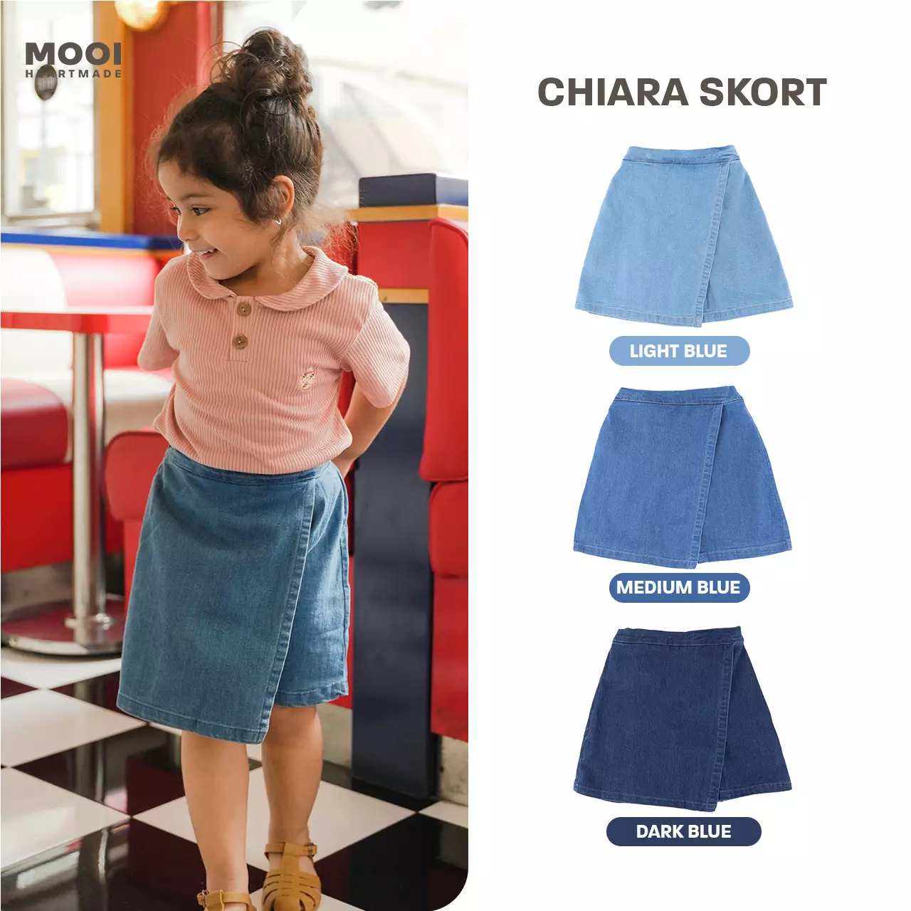 Mooi Rok Celana Skort Jeans Anak Chiara Denim Skort - Light Blue