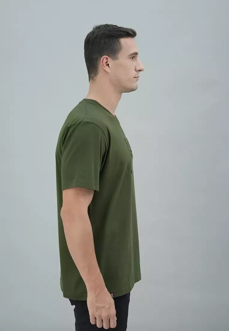 LGS Street - Kaos Casual Pria Lengan Pendek Gambar Sablon Warna Hijau Army Regular Fit - ST.30.H076.019.C