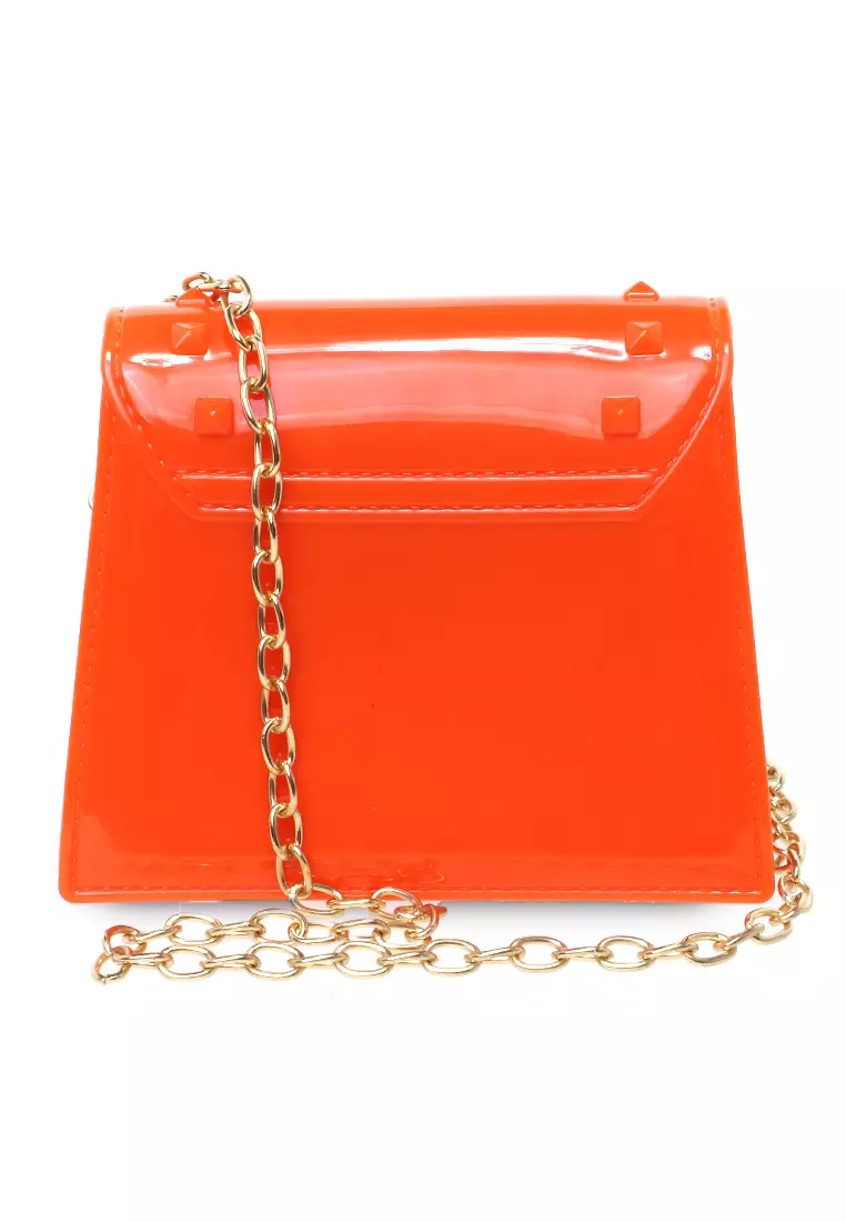 Frith Tas Jelly Slempang Wanita Tali Rantai Design Stylish - Orange