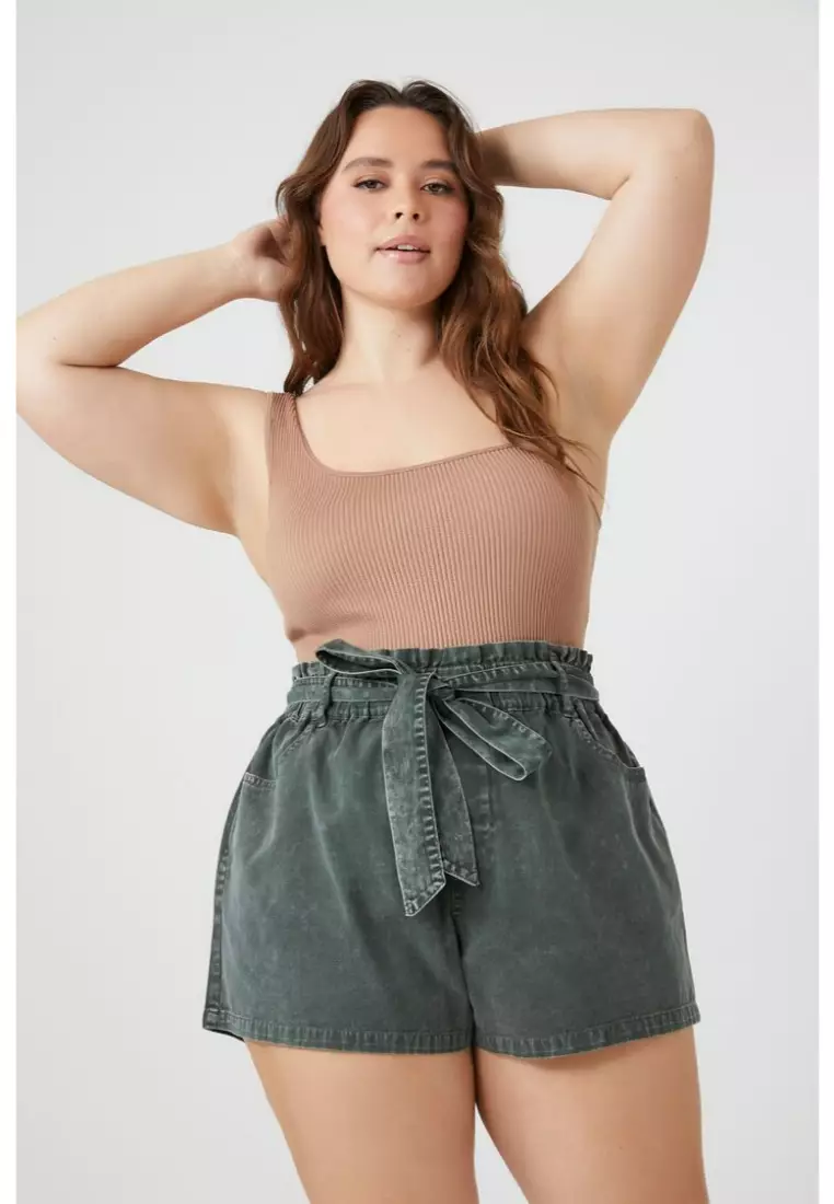 Buy FOREVER 21 Plus Size Tie Waist Paperbag Shorts 2024 Online