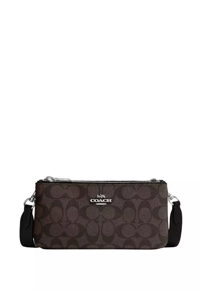 Jual Coach COACH Double Zip Crossbody In Signature Canvas Brown Black