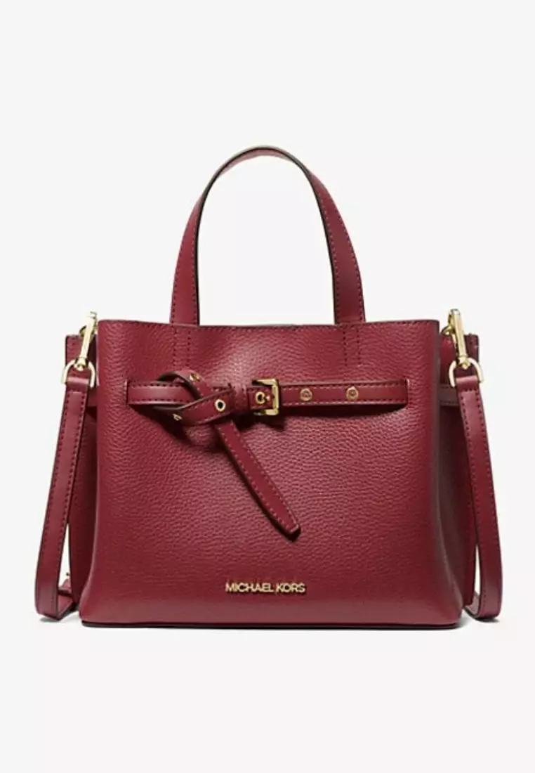 Michael Kors Emilia Small Pebbled Leather Satchel Dark Cherry
