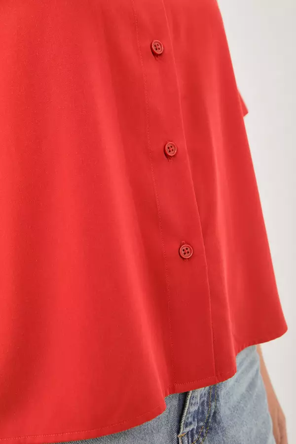 Minimal x Marsha Aruan - Miya - Kemeja Lengan Pendek - Red Colour Red