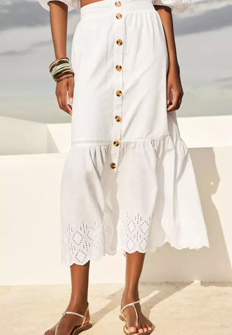 Button front cotton skirt hotsell