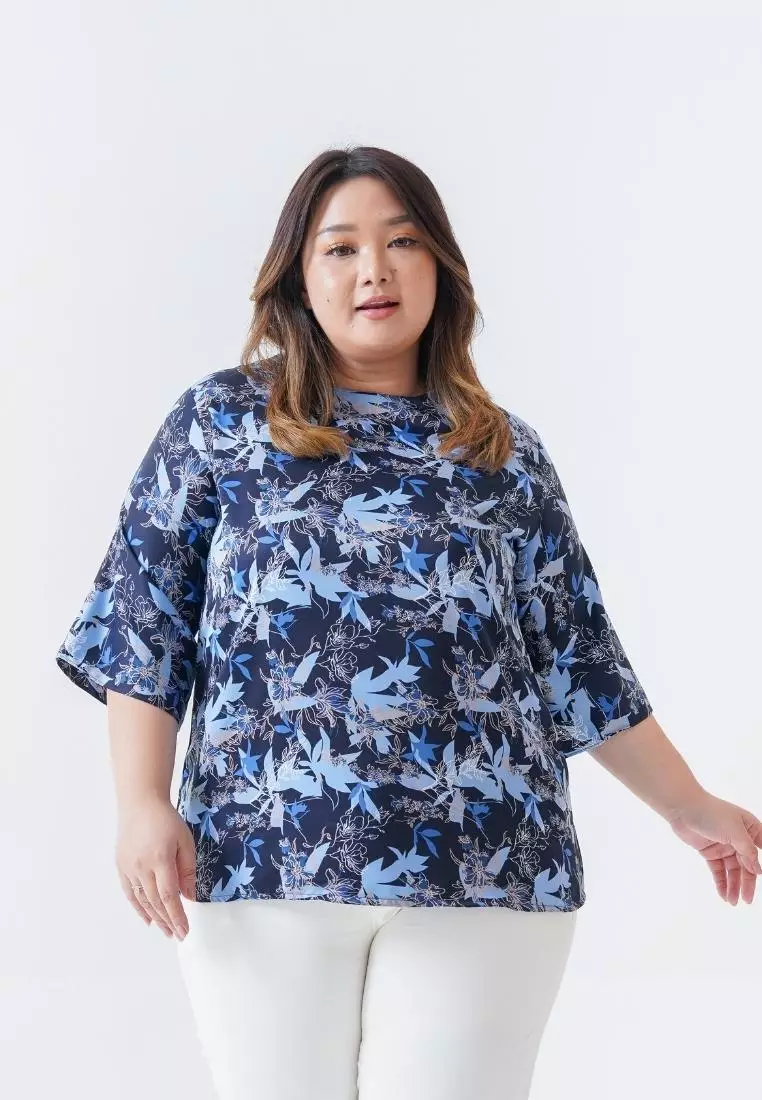 Plus Size Blouse Hera Floral Navy