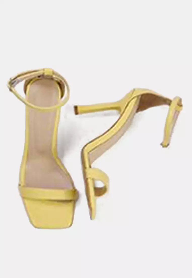 Yellow Ankle Strap Women's Thin Heeled Shoes Takss25To00097