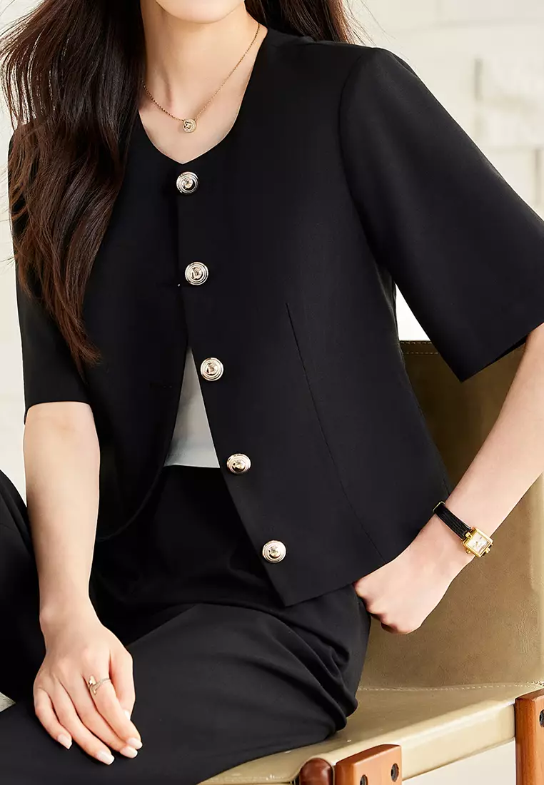 Round Neck Half Sleeve Blazer YGH-EQ86822