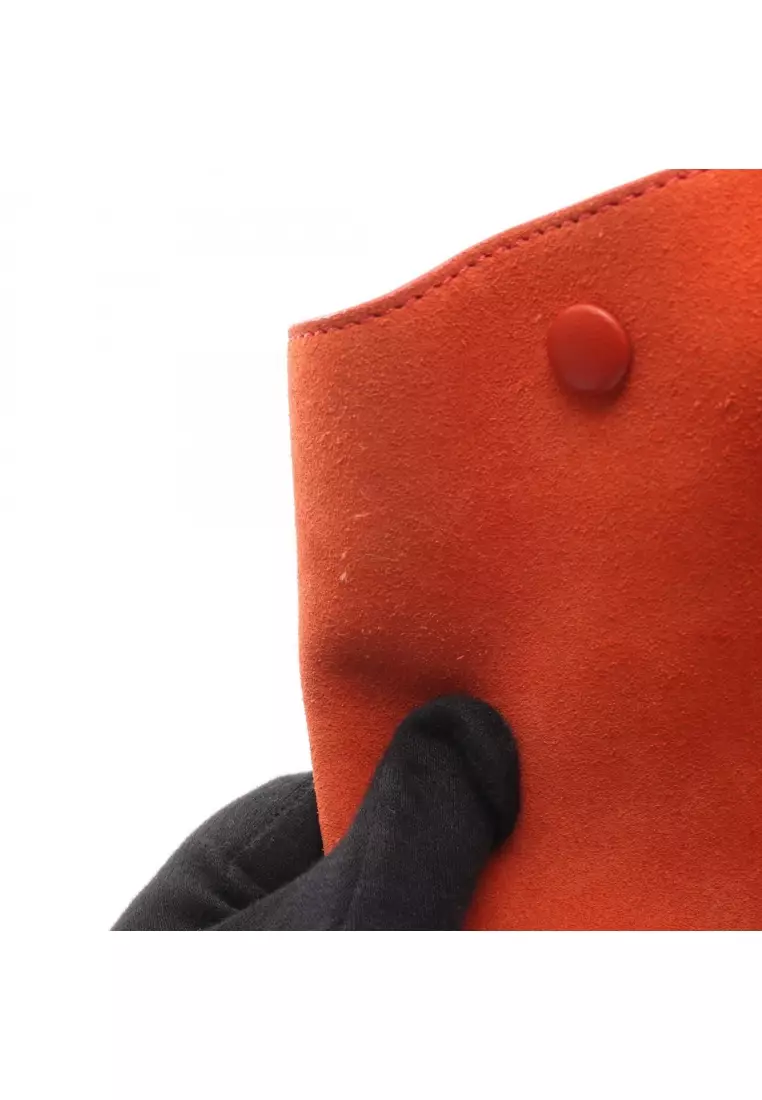 Pre-Loved Celine trapeze Medium Handbag leather suede black Orange brown gray 2WAY